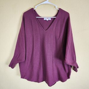 Adyson parker Sweater Womens Medium purple vneck Knit Bat Wing Dolman Relaxed